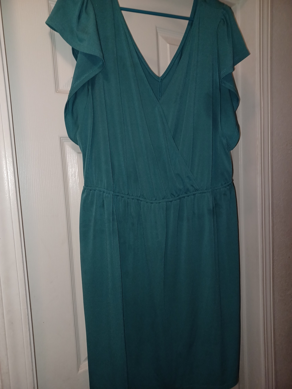 Ava & Viv Teal Surplice Midi Dress with Flutter Sleeves